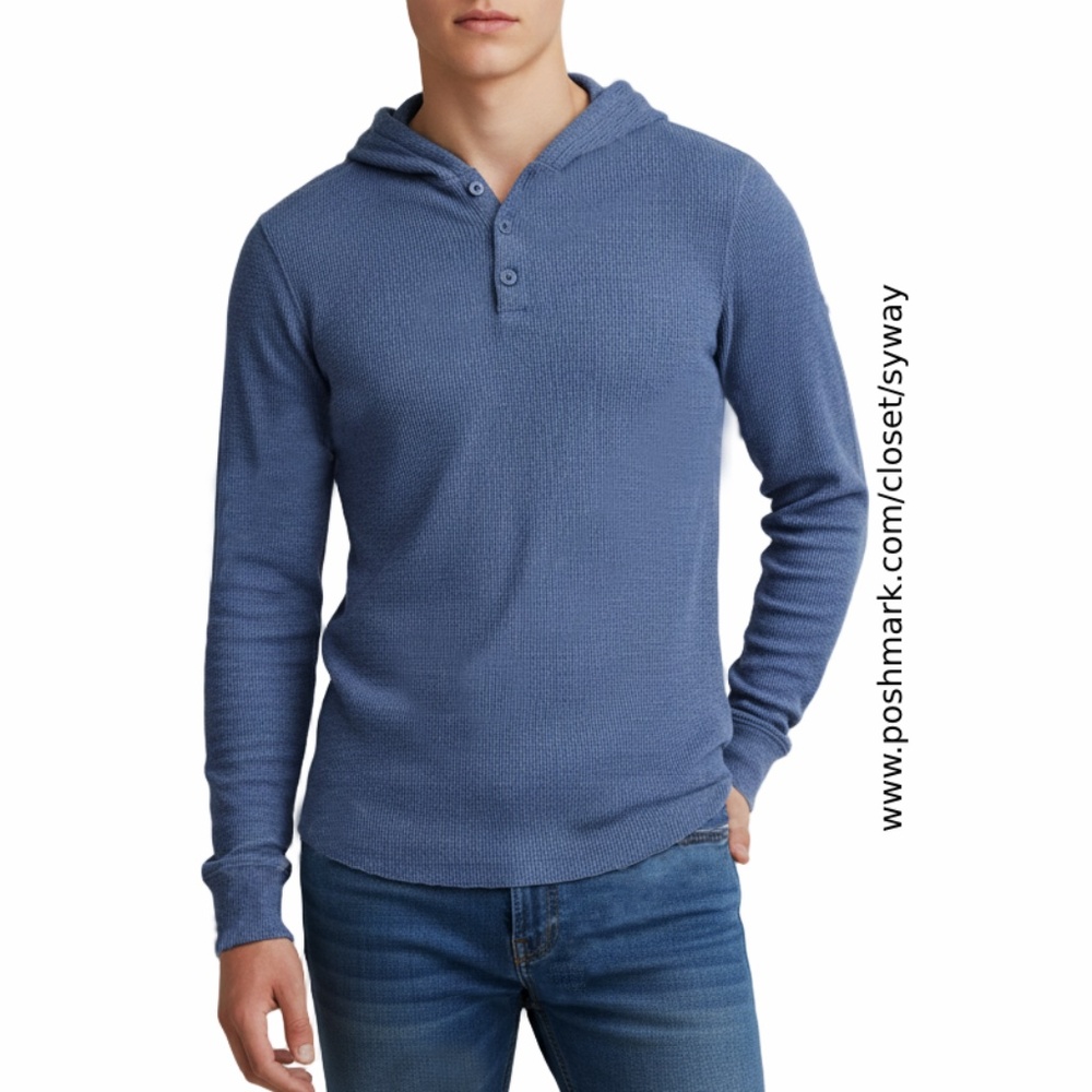 Vince Ribbed Cotton Thermal Henley Hoodie Sweatshirt